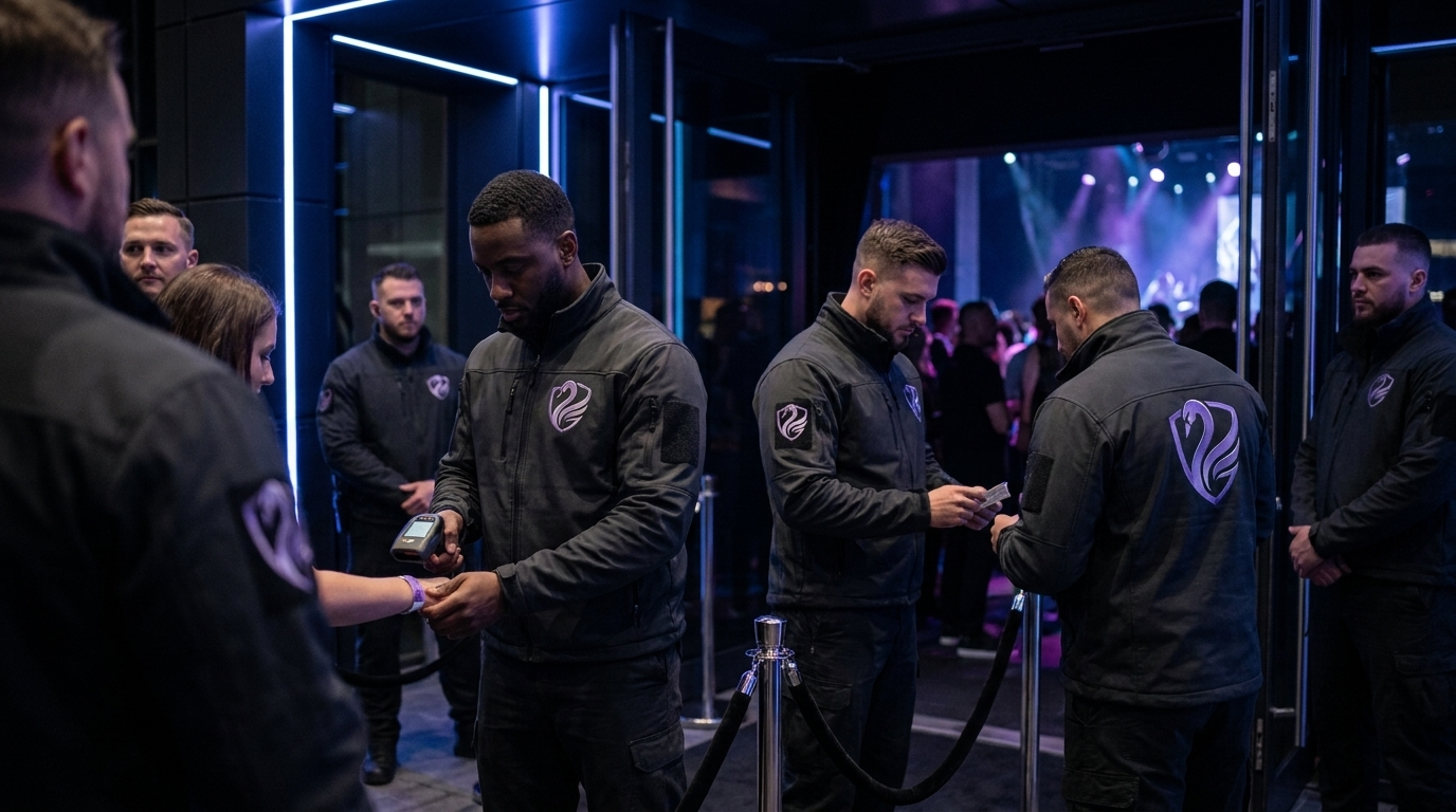 Evenementbeveiligers bij toegangscontrole